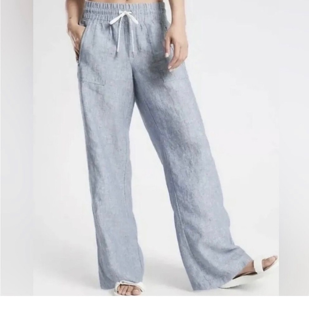 athleta cabo linen wide leg pant in blue heather 12P